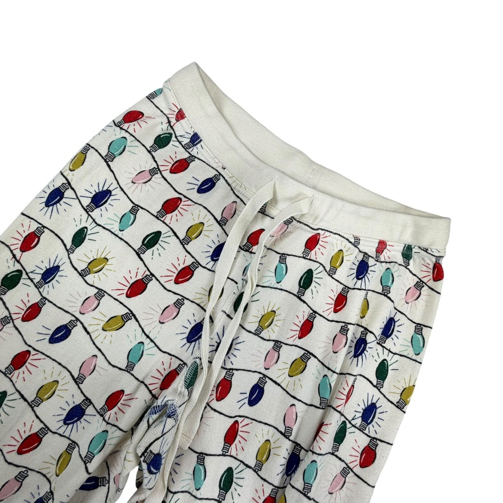 Hanna Andersson Pajama Joggers Womens XS Ivory Christmas Lights Organic Cotton